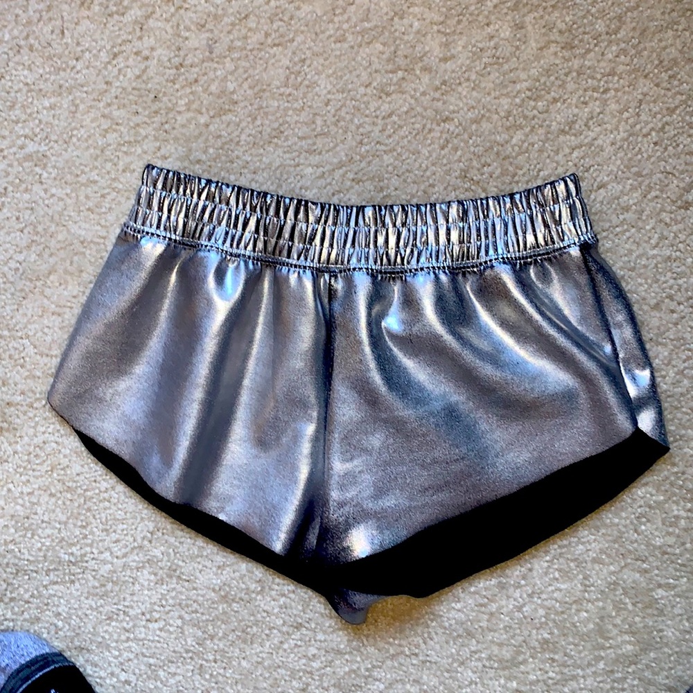 Women’s metallic distressed cheeky shorts